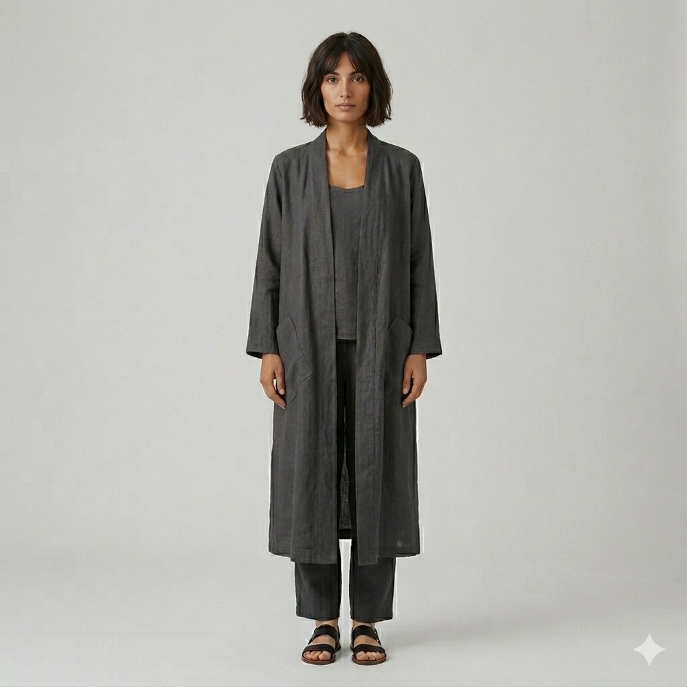 Nomad The Label Blue/Gray Linen Kimono Robe - S/M, 100% French linen!